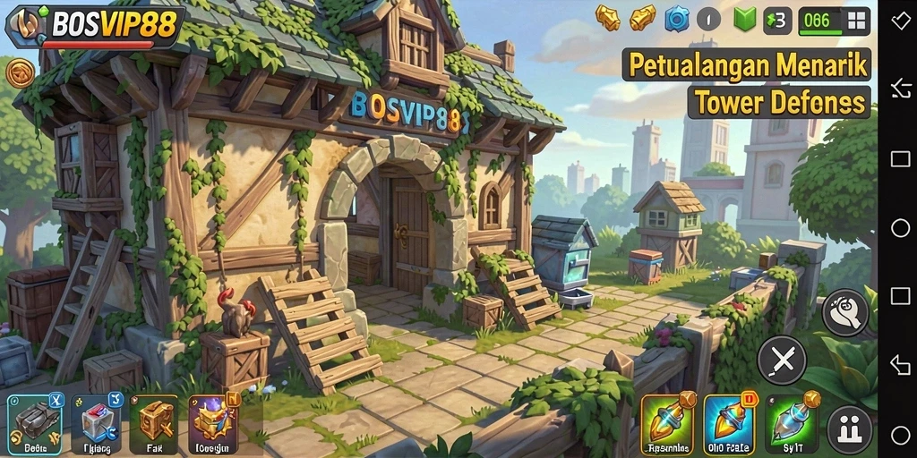 Tampilan gameplay menegangkan dari BOSVIP88 di Tower Defense.