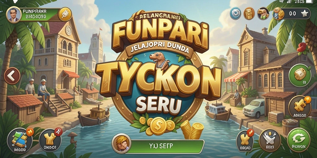 Screenshot utama FUNPARI menampilkan aksi mengelola bisnis Tycoon.