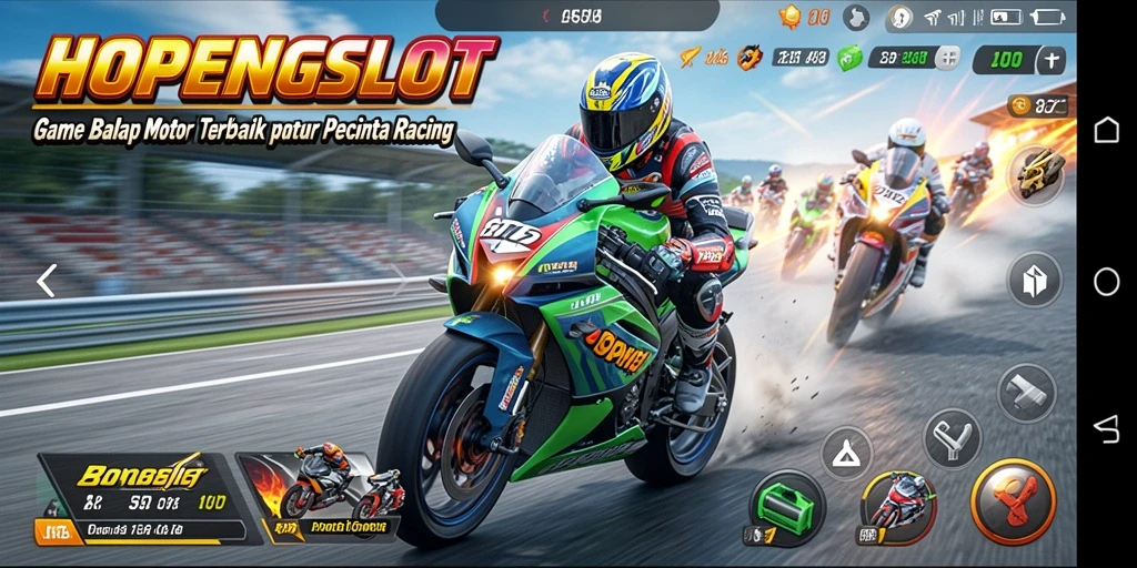 Tampilan gameplay menegangkan dalam balapan motor di HOPENGSLOT.