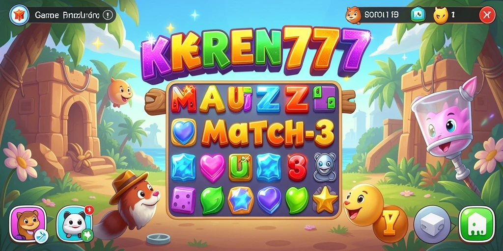 Screenshot gameplay KEREN777 dengan tampilan penuh warna dan tantangan Match-3.