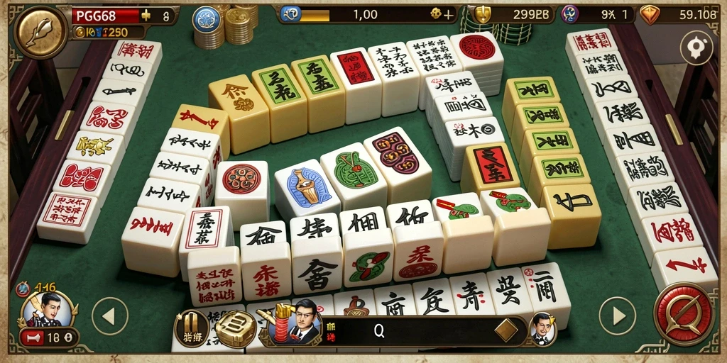 Screenshot gameplay PGG68 yang menampilkan level Mahjong yang menarik.