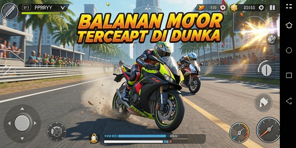 Gameplay balapan motor yang mendebarkan dan menantang.