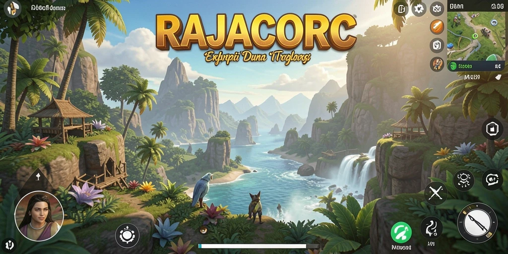 Tangkapan layar gameplay RAJACORC dalam dunia terbuka yang menakjubkan.