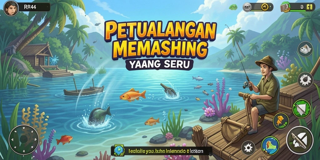 Screenshot gameplay RR44 menampilkan aktivitas memancing yang seru dan menarik.