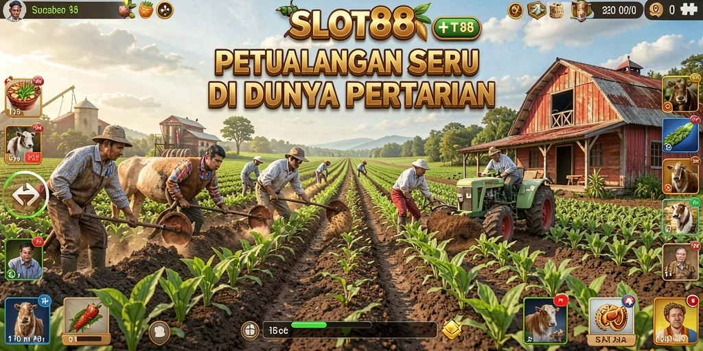 Tampilan gameplay SLOT88 yang menampilkan aktivitas bertani.