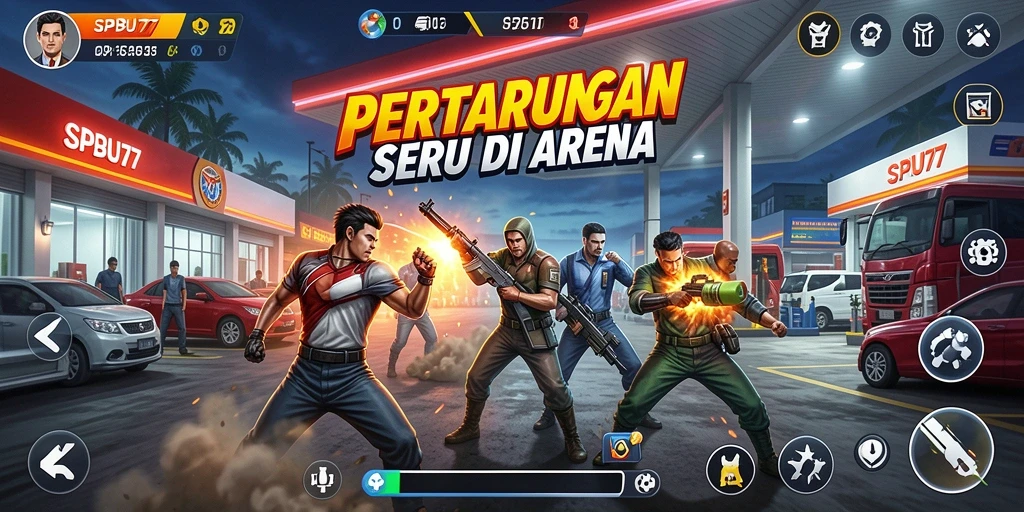 Tampilan menarik dari gameplay SPBU77 yang penuh aksi Fighting.