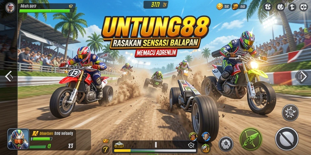 Screenshot utama UNTUNG88 menunjukkan aksi balapan yang menegangkan.
